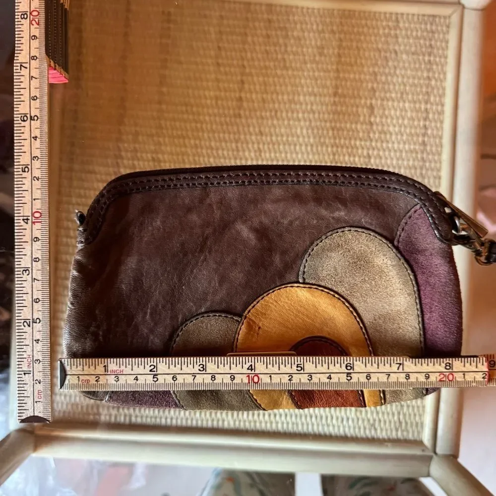 Fossil Fifty Four Patchwork Leather Wristlet – Y2K Boho Brown